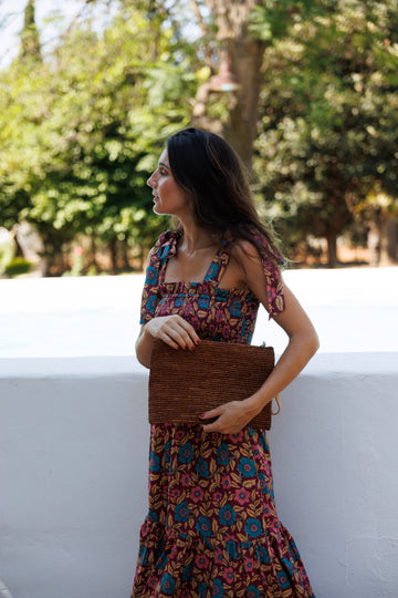CARTERA RAFIA MARRÓN